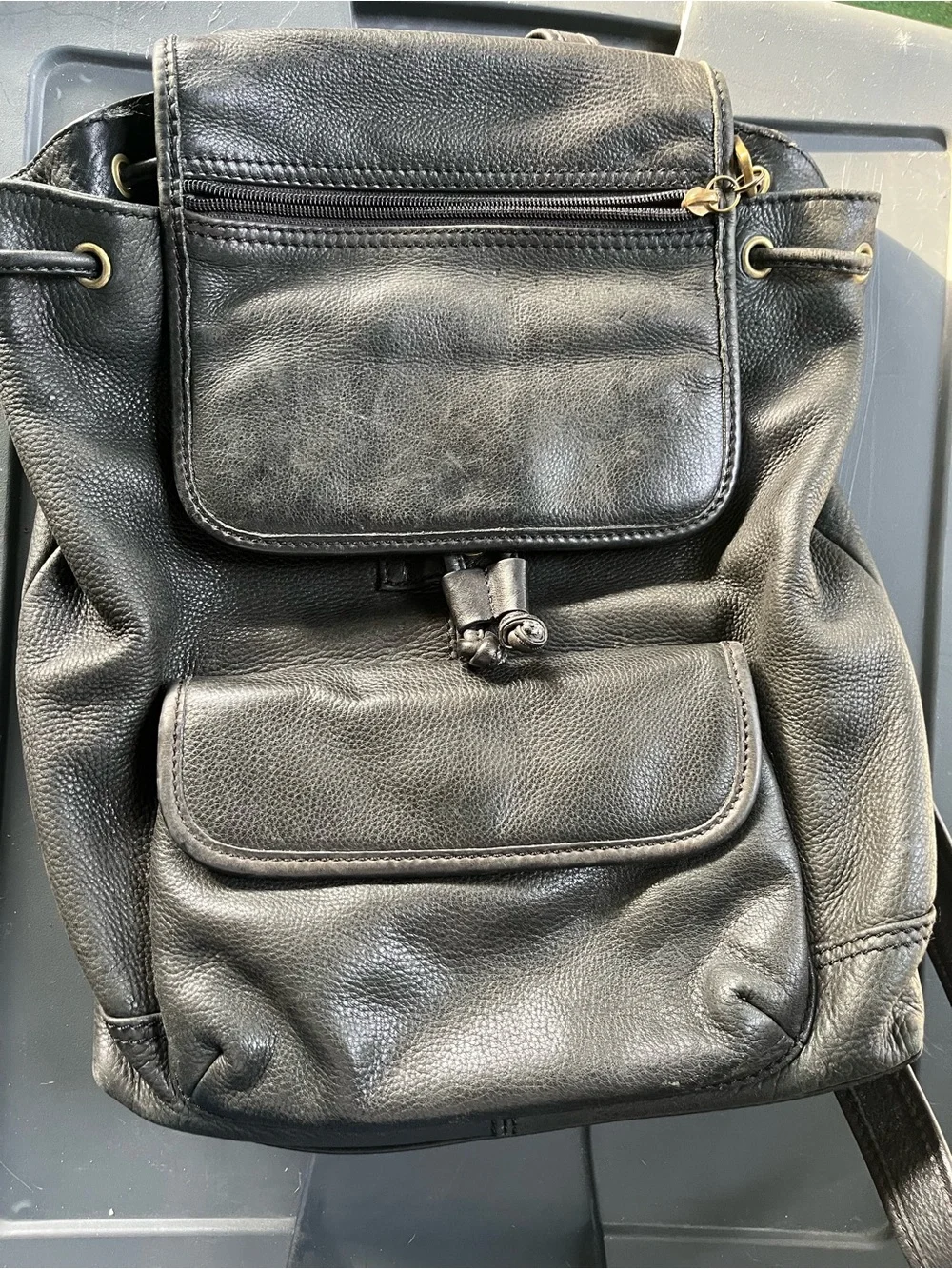 Fossil Black Pebbled Leather Drawstring Backpack